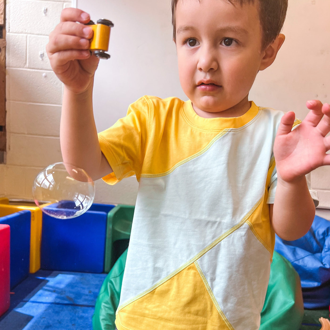 Autistic boy in sensory friendly t-shirt