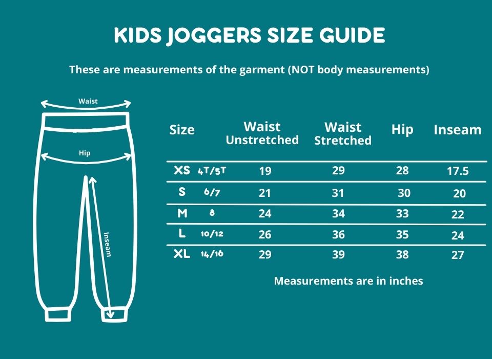 kids pants size chart