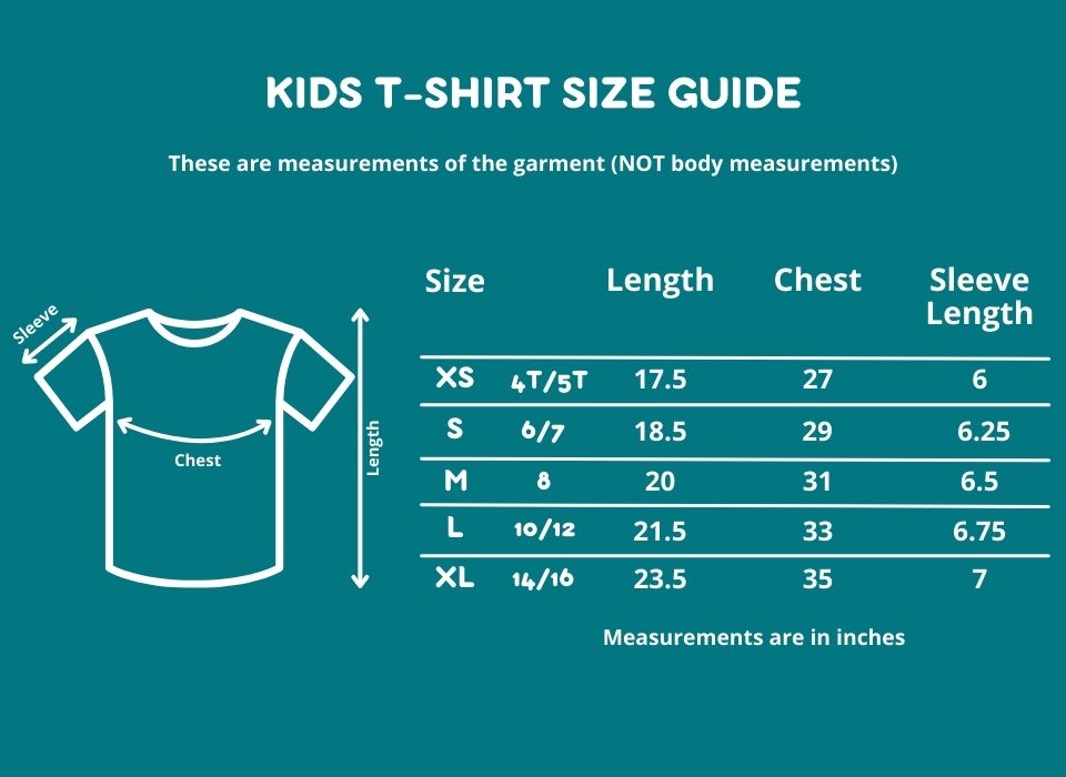 size chart for kids sensory friendly and compression shirt