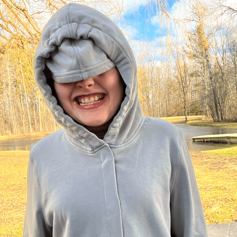 Sensory break hoodie. Sound reducing hood and eye mask for less overstimulation